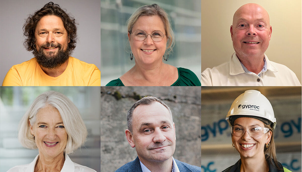 Øverst fra venstre: Harald Braathen (Bygningsarbeidernes Fagforening), Beate Svenningsen (NHO Byggenæringen), Knut Asper (Murmesternes forening), Marianne W. Røiseland (Rørentreprenørene Norge), Harald Hansen (Byggmesterforbundet) og Martine Bækkelund (Saint-Gobain). Øverst fra venstre: Harald Braathen (Bygningsarbeidernes Fagforening), Beate Svenningsen (NHO Byggenæringen), Knut Asper (Murmesternes forening), Marianne W. Røiseland (Rørentreprenørene Norge), Harald Hansen (Byggmesterforbundet) og Martine Bækkelund (Saint-Gobain).